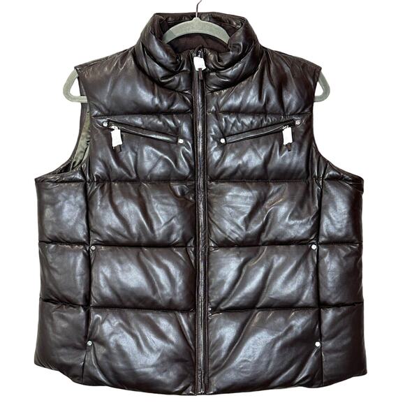 Lauren Ralph Lauren Leather Quilted Top Vest Brown Zip Pockets Women 2X NWT - Picture 1 of 12